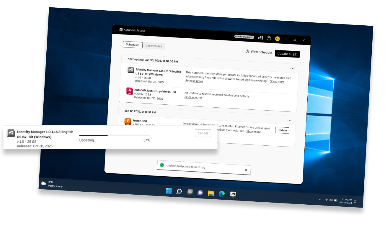 Autodesk Access scheduled updates screen
