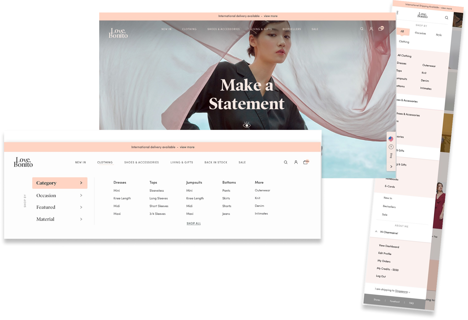 Love, Bonito mega menu navigation