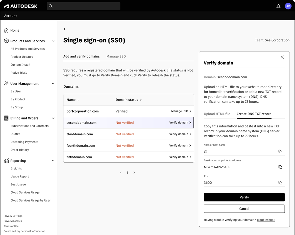 Self-serve SSO setup in Autodesk Account
