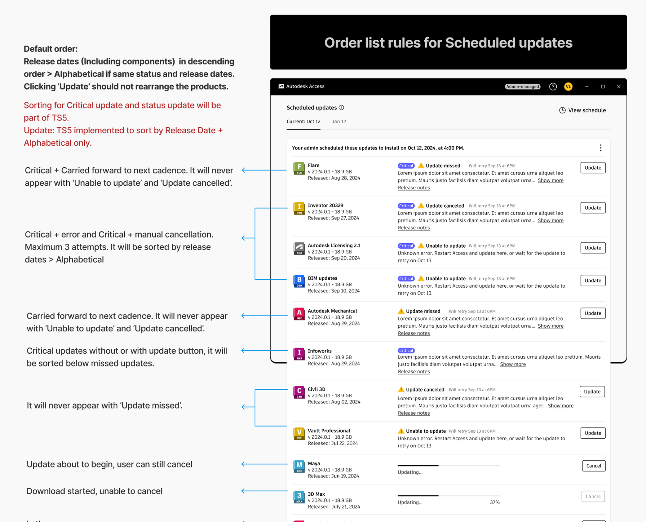 Scheduled Updates — order list rules